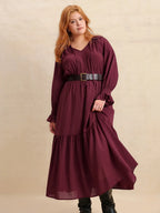 Plus Size Swiss Dot Tie Neck Maxi Dress with Flounce Sleeves