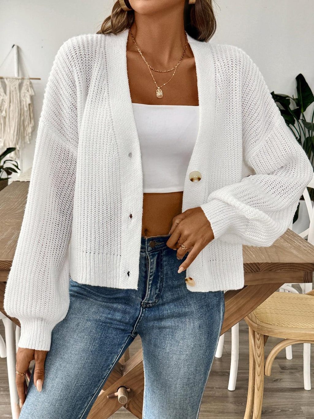 Cardigan Knit V-Neck Button Up Long Sleeve Oversized Knitwear White d3d3d10a-aa2f-4621-a820-c7d005f9088b-Max Trendsi