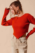 SO ME Women Rib Knitted Crop Sweater Top Red With Shaped Hem Long Sleeve d3dfbb97-c8d4-42c6-a766-914df89b250b-Max-Origin Trendsi