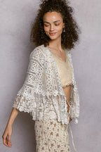 POL Crochet Cardigan White Floral Lace Short Sleeve with Tassel Tie d3e511c2-ca93-4897-acc5-d44e232613db-Max-Origin Trendsi