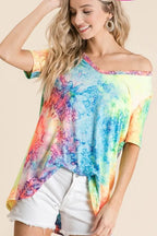 BiBi Tie Dye Print Jersey V Neck Top MULTI d3e62eb436c5485da6241853ac29ff37-Max-Origin Trendsi