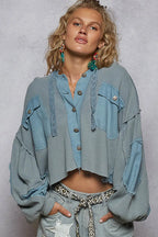 POL Cropped Jacket Hooded Blue Contrast with Raw Edge Detail Oversized d3ebaa9d-9fb2-42d2-8476-97de7eaac077-Max-Origin Trendsi