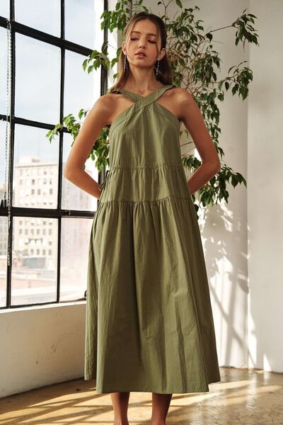 ADORA Midi Dress Crisscross Cotton Wide Strap Drawstring Moss d3ed7ce3-d10f-4adb-932a-b3949ee9d5a5-Min Trendsi