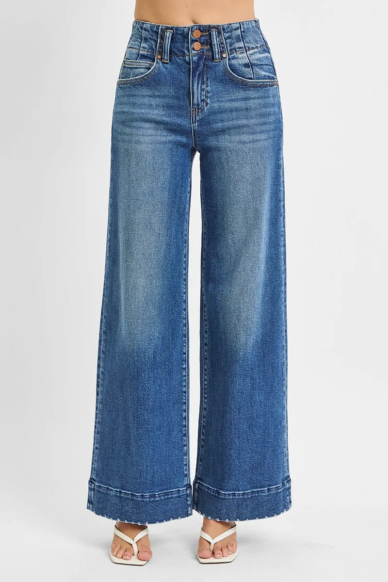 RISEN Women's Jeans High Rise Ankle Wide Seam Detailed Dark Washed Denim DARK d3fd6bca0064444c91df6ea9a90451c7-Max-Origin Trendsi
