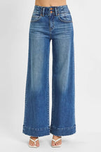 RISEN Women's Jeans High Rise Ankle Wide Seam Detailed Dark Washed Denim DARK d3fd6bca0064444c91df6ea9a90451c7-Max-Origin Trendsi