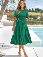 Smocked Short Sleeve Layered Dress