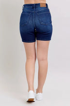 Judy Blue Bermuda High Waist V-Front Dark Blue Pocketed d40b105e504e40fa8f5f0832b0188c15-Max-Origin Trendsi
