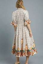 Umgee Midi Dress Ivory Diamond Printed Smocked Waist Flounce Sleeve d4166008-87fd-460f-bec1-fd6b8a546885-Max-Origin Trendsi