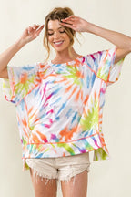 BiBi T-shirt Cotton Tie Dye Print Jersey Stitched Uneven Hem Top d417ce691a9542fab9af5e66097a9b13-Max-Origin Trendsi