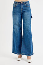 RISEN Women's Jeans High Rise Wide Leg Patch Detailed Dark Wash Denim d422f3923c2c4e28a76cda172a4aeef2-Max-Origin Trendsi