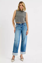 RISEN Womens Jeans Crop Barrel Cuffed Slouchy Medium Wash Denim Pants d429692c-ef5c-4183-9560-8246590a9682-Max-Origin Trendsi