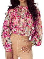 Floral Print Ruffle Trim Long Sleeve Shirt