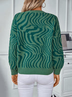 Women Sweater Geometric Pattern Round Neck Long Sleeve Acrylic Knitwear d43be8e9-0745-42b6-8811-890605916f9d-Max Trendsi