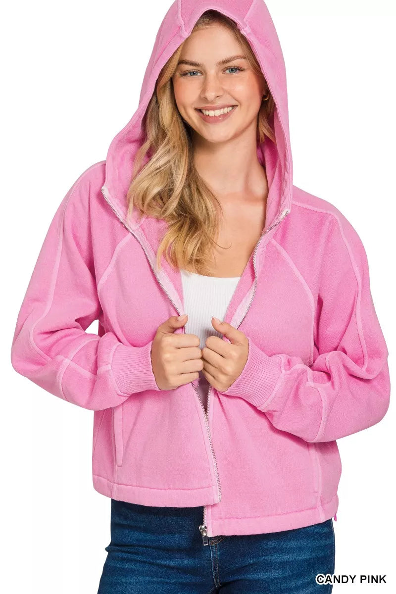 Zenana Womens Fleece Hoodie Candy pink Pigment Dye Zip Up with Pockets d4457b338940406e849614e94624dfb8-Max-Origin Trendsi