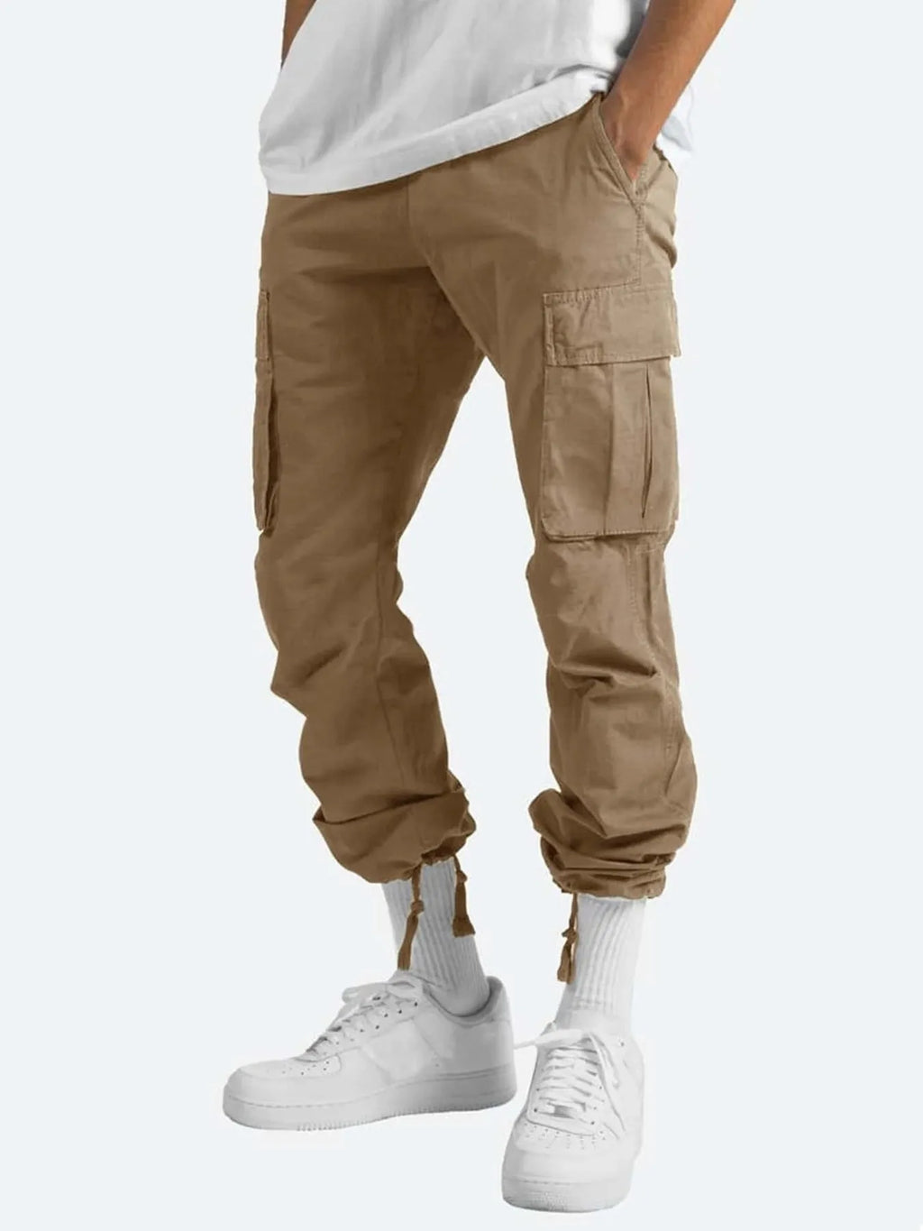 Men's Cargo Pants Drawstring Waist Pocketed Trousers S-5XL Khaki d44fa55b67774297b74876fec08e25a7-Max-Origin Trendsi
