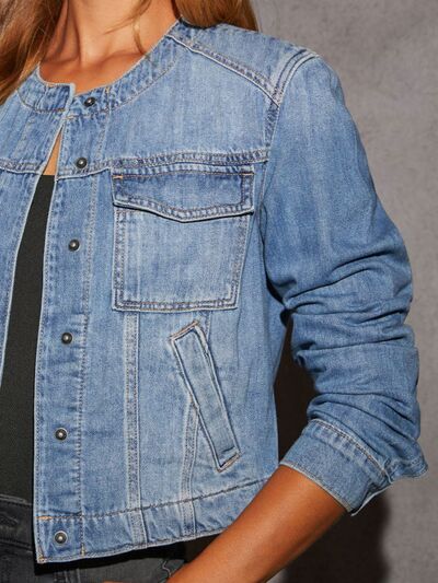 Cargo Denim Jacket Snap Down Women's Long Sleeve Cropped Outwear d4534d65-ad97-4752-9e5a-4fd2bf70d53c-Min Trendsi