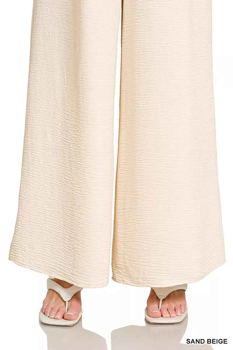 Zenana Woven Airflow Elastic Waistband Pants