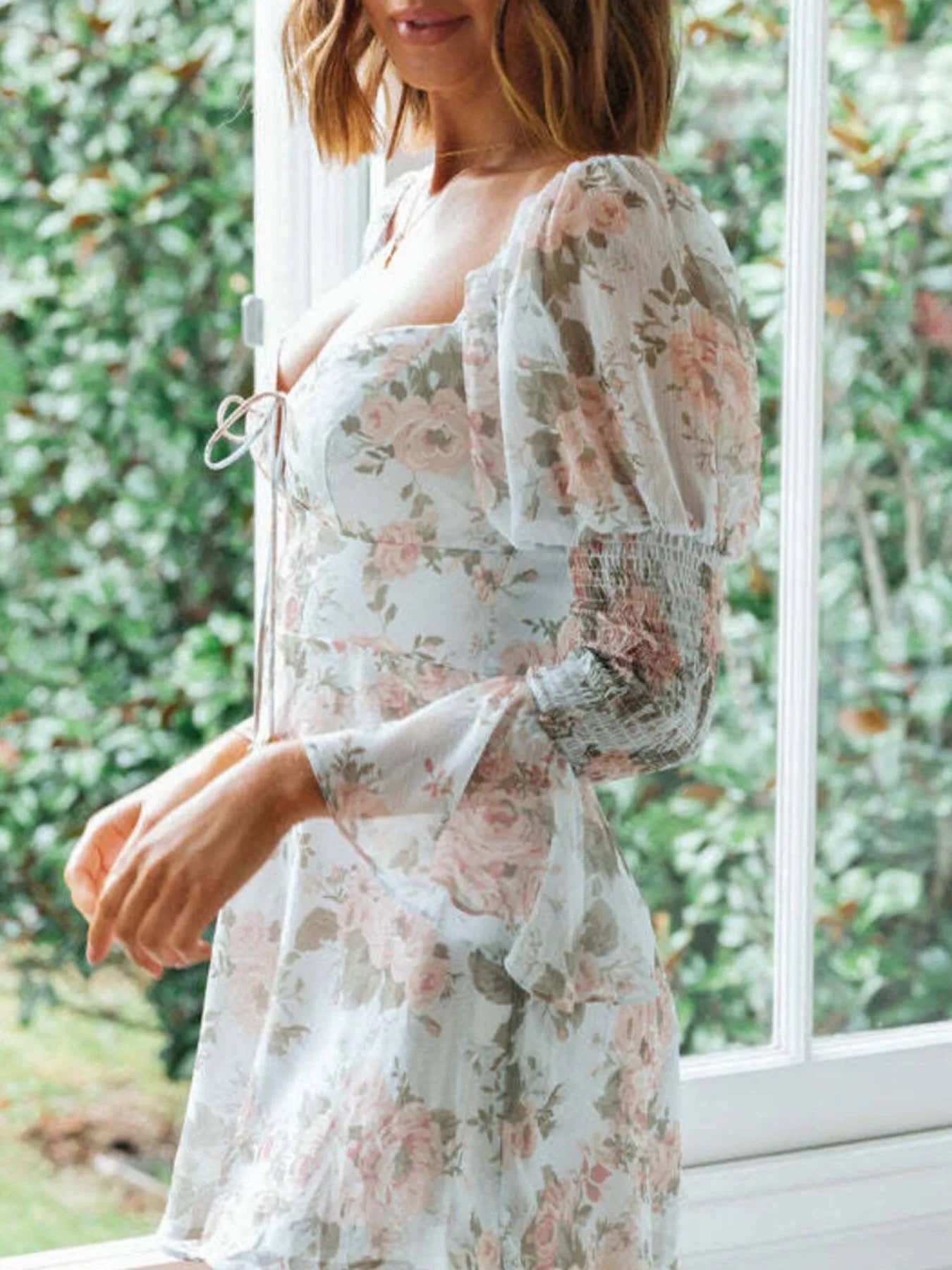 Floral Mini Dress Sweetheart Neck Ruffled Long Sleeve Lightweight Smocked d463c224-fa79-4970-bf12-6f5ce9eb07f6-Max-Origin Trendsi