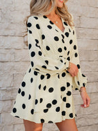 Mini Dress Polka Dot Beige Surplice V Neck Ruffled Puff Long Sleeve d4762c58-a511-4355-a3e0-c9a707ddb43c-Max-Origin Trendsi