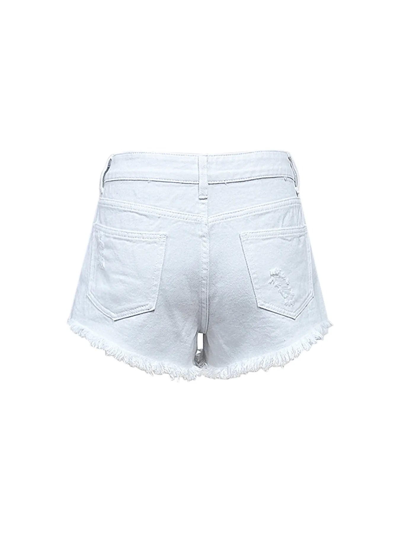 Women's Denim Shorts White Raw Hem High Waist Distressed Jeans d48fdfbfb1ab4ce3b85a8149187dc105-Max-Origin Trendsi