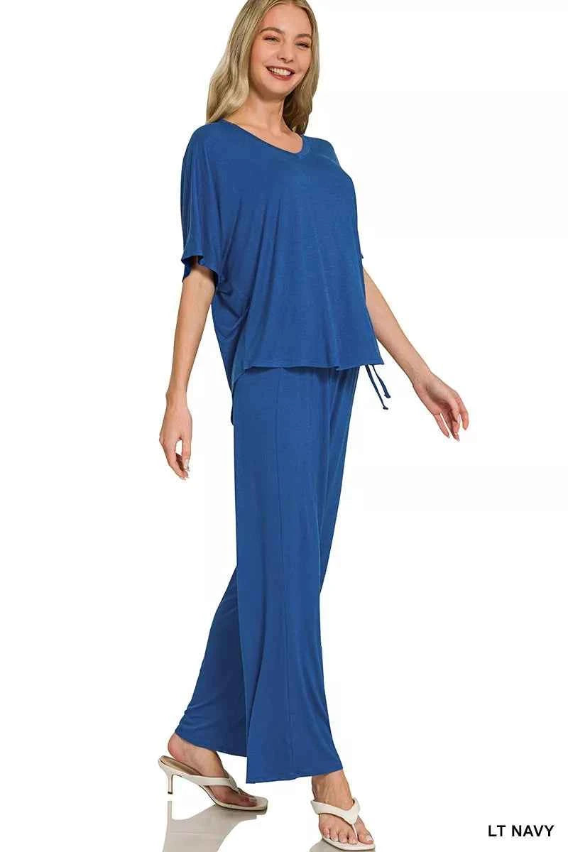 Zenana V-neck Oversized Top & Pants Set