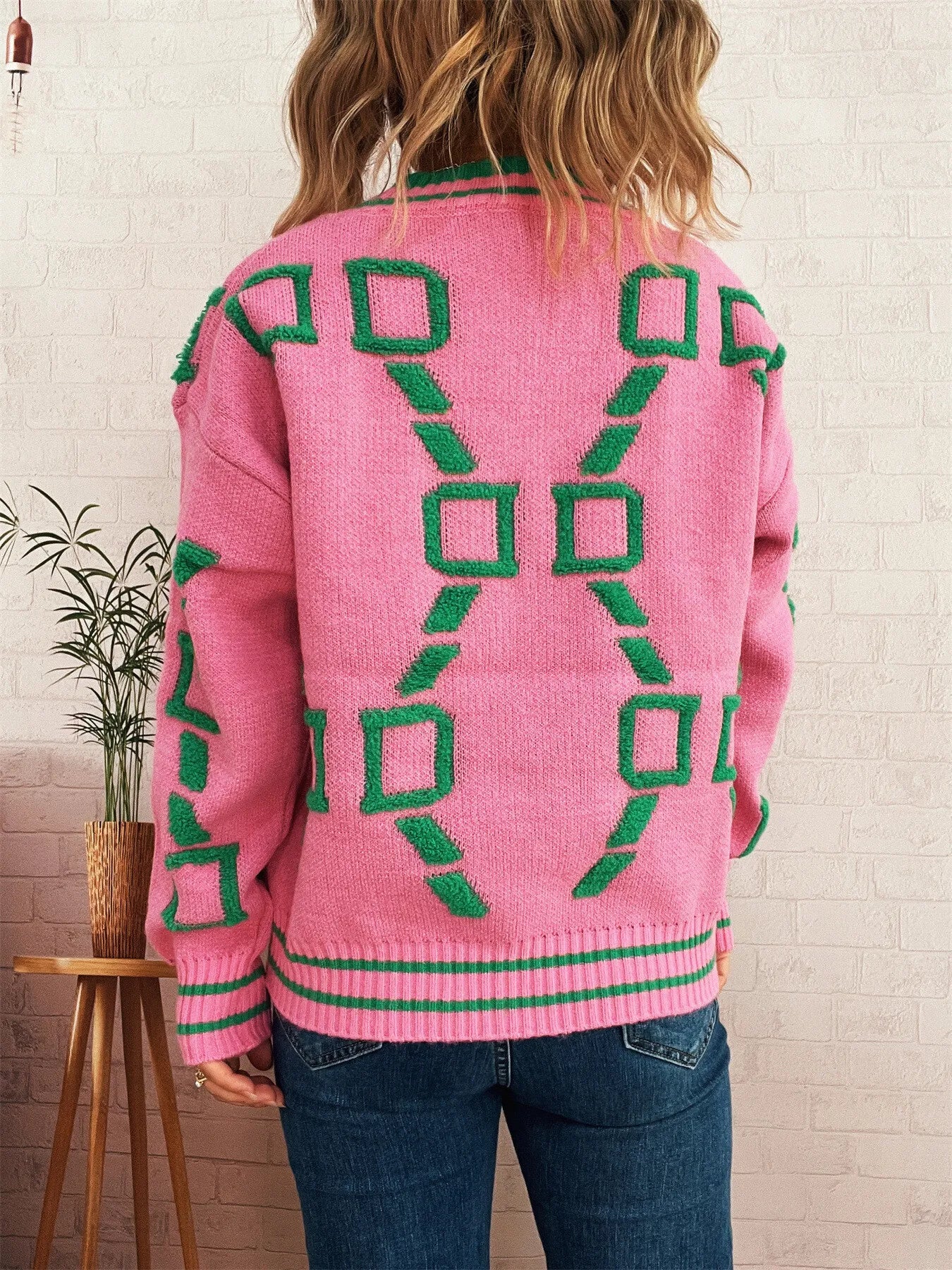 Women's Sweater Contrast Round Neck Long Sleeve Oversized Ribbed d4a5d3cee38f425dbaba558b355cb80e-Max-Origin Trendsi