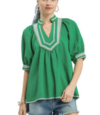Umgee Textured Jacquard Top with Contrast Trim