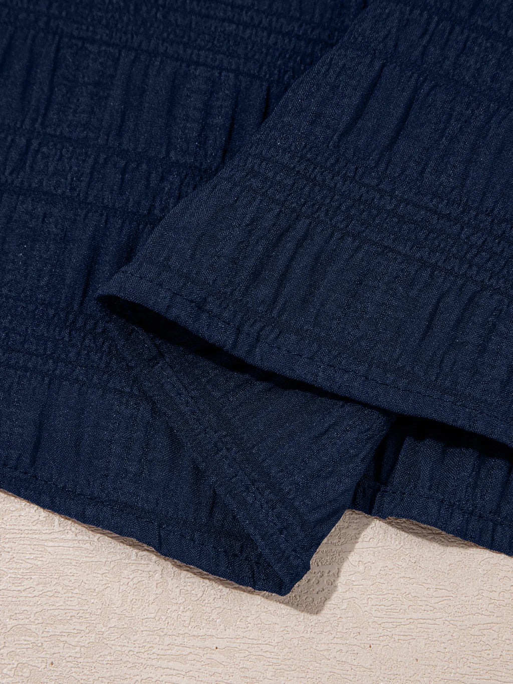 Women's Set Navy Textured Square Neck Top and Shirred High Waist Shorts 2 Pcs d4c1ca08fdc0442ea603689256365162-Max-Origin Trendsi