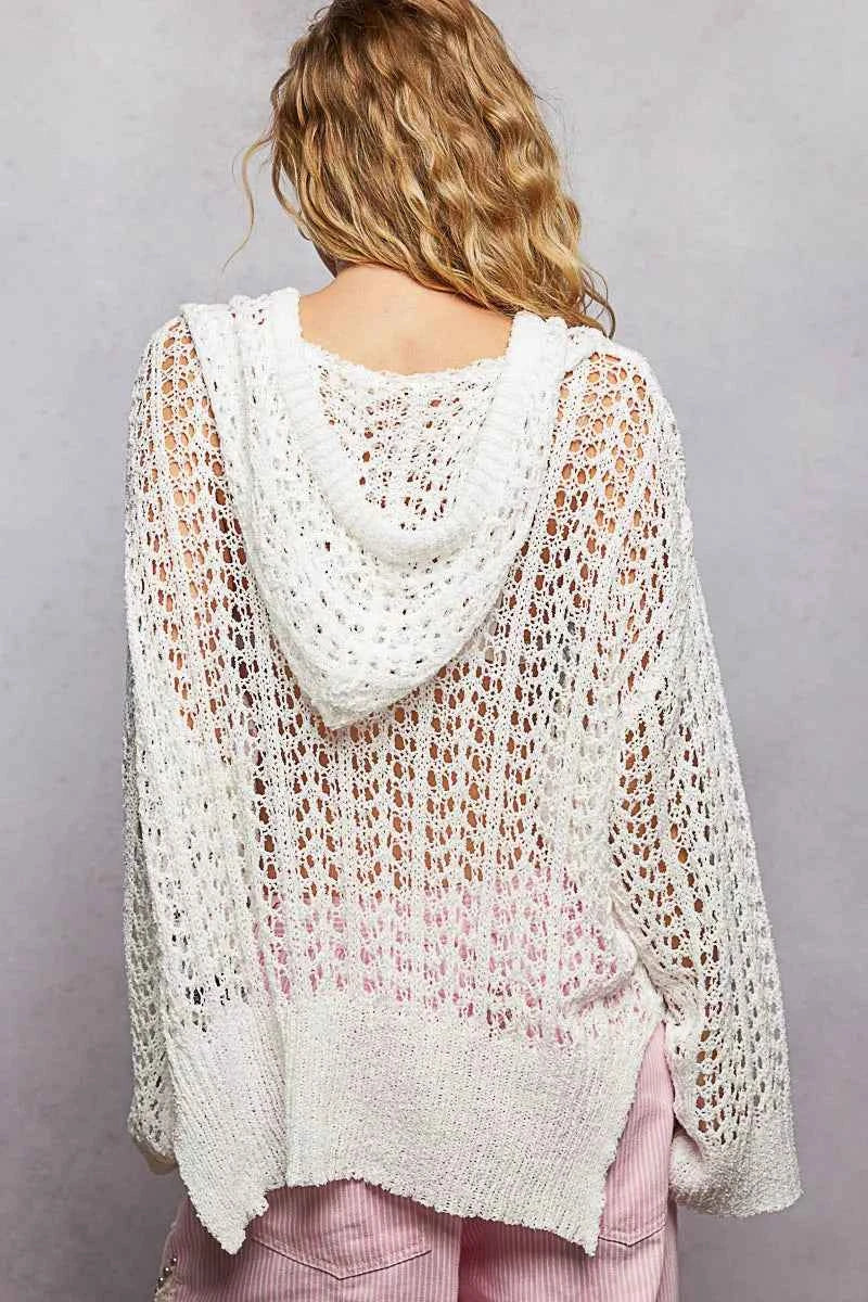 POL Openwork Round Neck High Low Knit Top