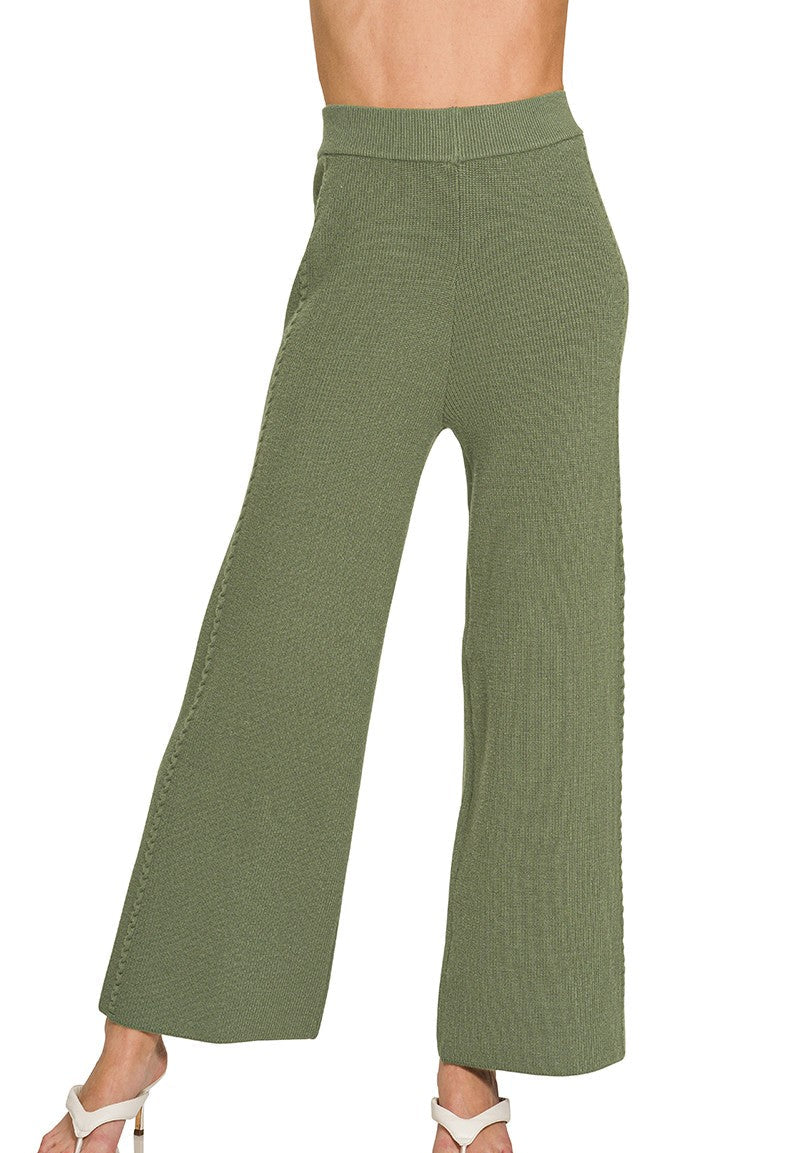 Zenana Viscose Sweater Pants with Elastic Waistband and Wide Leg Design