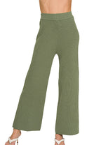Zenana Viscose Sweater Pants with Elastic Waistband and Wide Leg Design