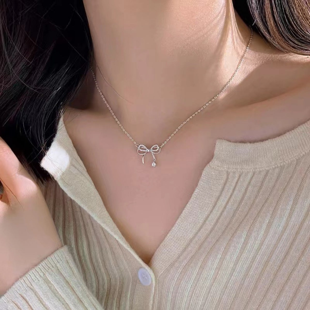 925 Sterling Silver Bowknot Pendant Necklace