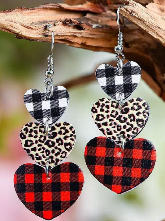 Faux Leather Dangle Earrings Heart Leopard Pattern Women Alloy Fashion Earrings