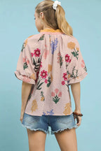 Umgee Womens Blouse Floral Puff Sleeve Top with Scallop Trim Collar d4ed4dd0-d06c-48fc-9a3e-e1002b62f248-Max-Origin Trendsi