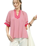 Umgee Stripe Ruffle Sleeve Split-Neck Blouse