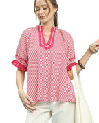 Umgee Stripe Ruffle Sleeve Split-Neck Blouse
