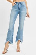 RISEN Jeans Crop Bootcut Fray Hem High Rise Light Blue Denim Pants d511641e7a924f6da316a4daad6f53c0-Max-Origin Trendsi