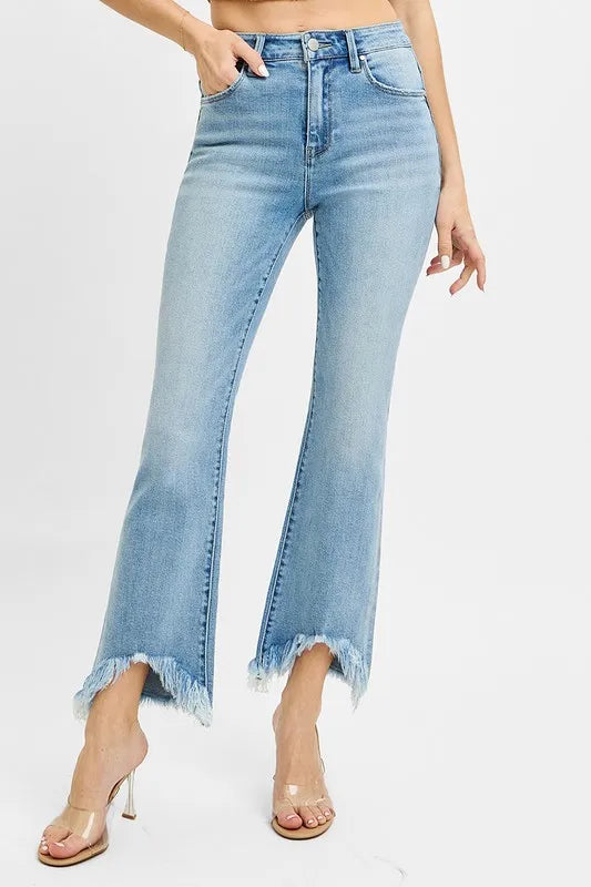 RISEN Jeans Crop Bootcut Fray Hem High Rise Light Blue Denim Pants d511641e7a924f6da316a4daad6f53c0-Max-Origin Trendsi
