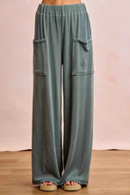 BiBi Outfit Set Dark Sage Cord Rib Contrast Stitching V-Neck Top and Pants d51b2860fb0b4de684ef7ef34b6fbc74-Max-Origin Trendsi