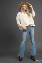 Umgee Womens Sweater Cream V-Neck with Wide Trim Detail Pullover d51ddb42-0bcf-4bbe-9b9b-c3a05a3a5d6f-Max-Origin Trendsi