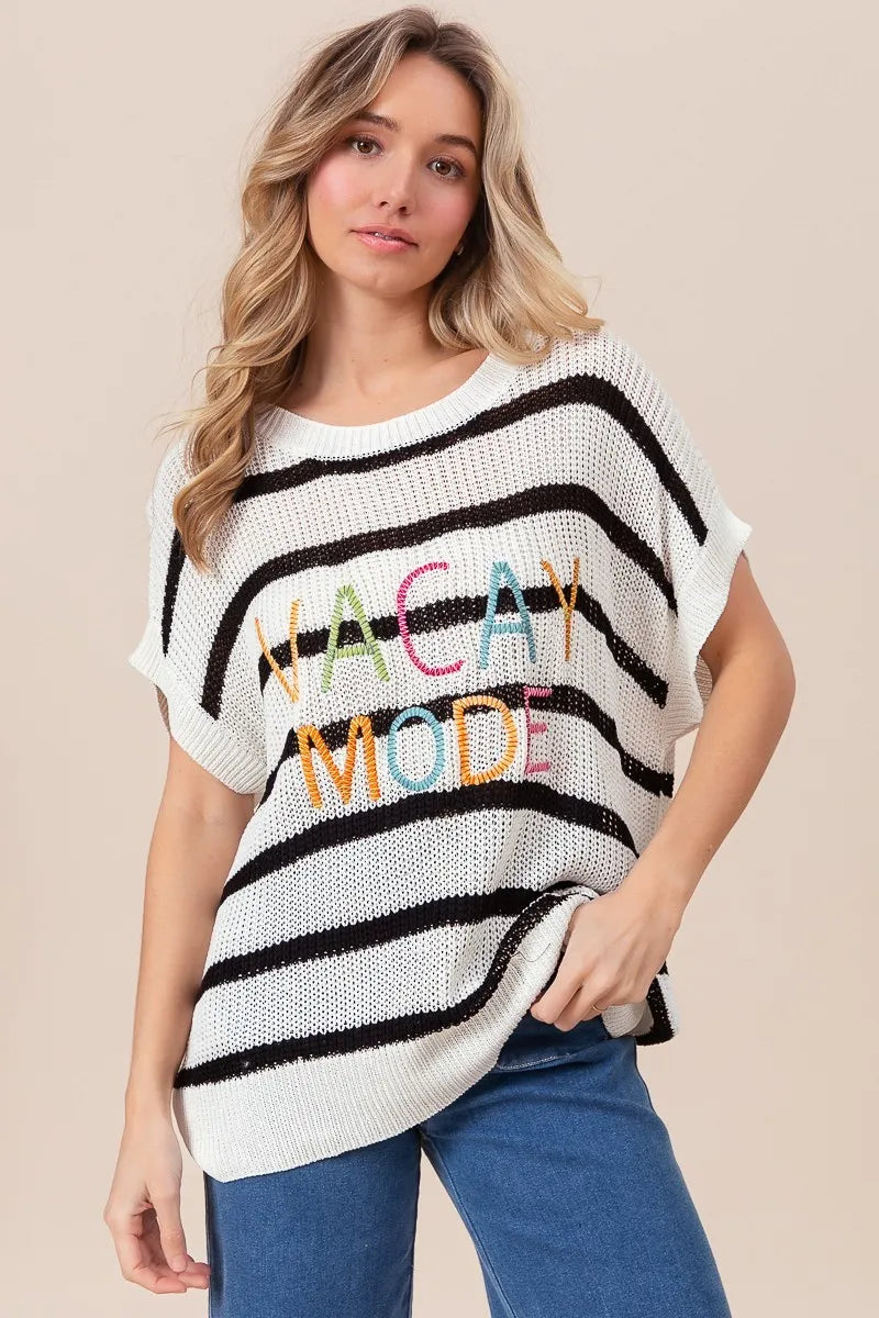 BiBi Knit Top Vacay Mode Embroidery Drop Shoulder Striped Sweater BLACK d51f7d932c7d4baf82d95010845630c4-Max-Origin Trendsi