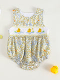 Children's One-Piece Floral Print Jumpsuit with Duck Embroidery