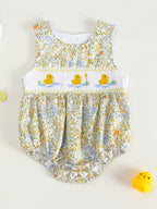 Children's One-Piece Floral Print Jumpsuit with Duck Embroidery