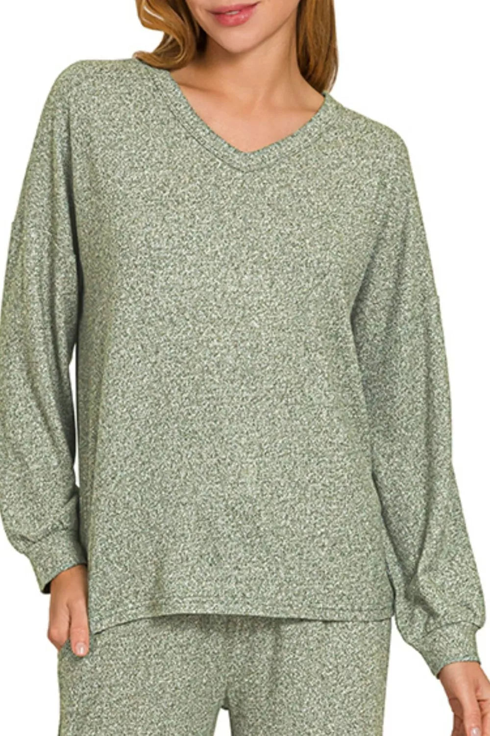 Zenana Outfit Set Olive Soft Melange Long Sleeve Tee & Pants 2 Pcs d5258a8d-5c8a-47b1-a74e-322ac7058e46-Max-Origin Trendsi