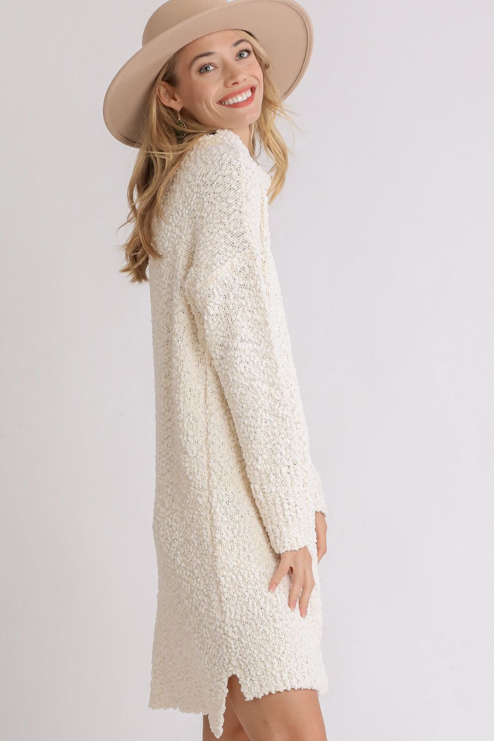 Umgee Sweater Dress Mini Boucle Knit Long Sleeve High Low Side Slit d52ced2b-2cc0-46e6-b3ea-6891060cfbcf-Max Trendsi