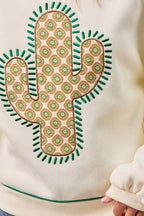 BiBi Womens Sweatshirt Cactus Embroidered Cream Fleece Pullover d53118ac776f496db13dd25ab1734154-Max-Origin Trendsi