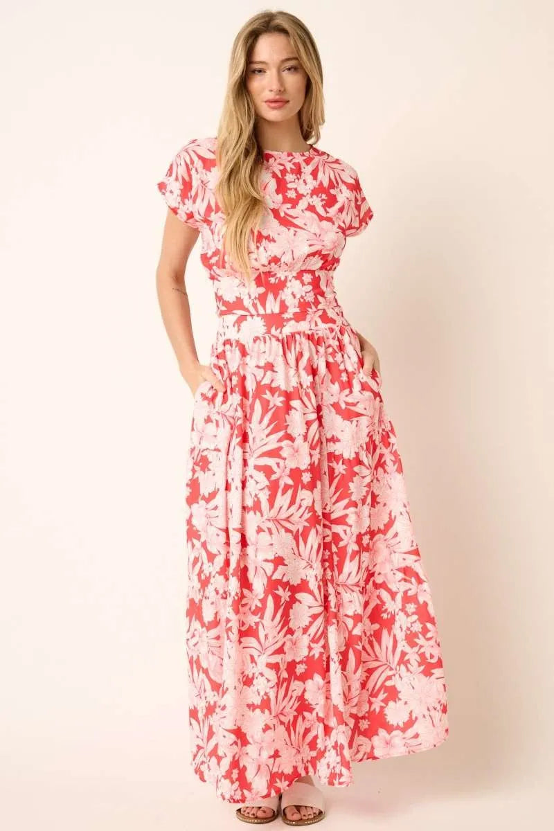 Mittoshop Top and Skirt Set Coral Tropical Print Ruffled Maxi Floral d53845981a3c418cb24a0d4c35f803a0-Max-Origin Trendsi