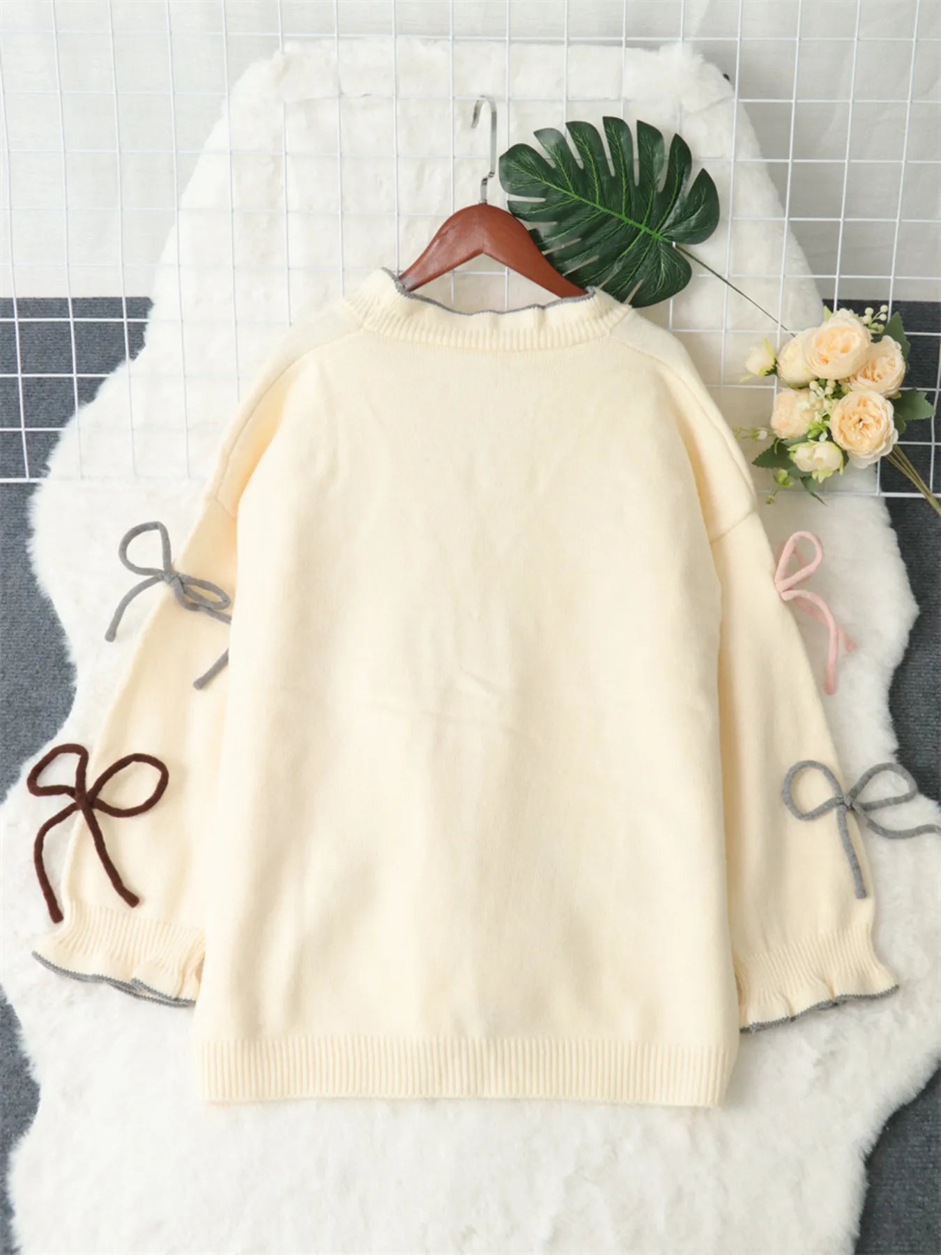 Women's Cardigan White Bow Tie Button Up Knit Long Sleeve One Size d5434c09fe1a4cffa43ebe814c32d693-Max-Origin Trendsi