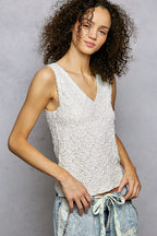 POL V-Neck Tank Top Off White Textured Knit with Lace Trim Sleeveless d5469df2-1e4d-40a4-8c13-6a4d5496e246-Max-Origin Trendsi