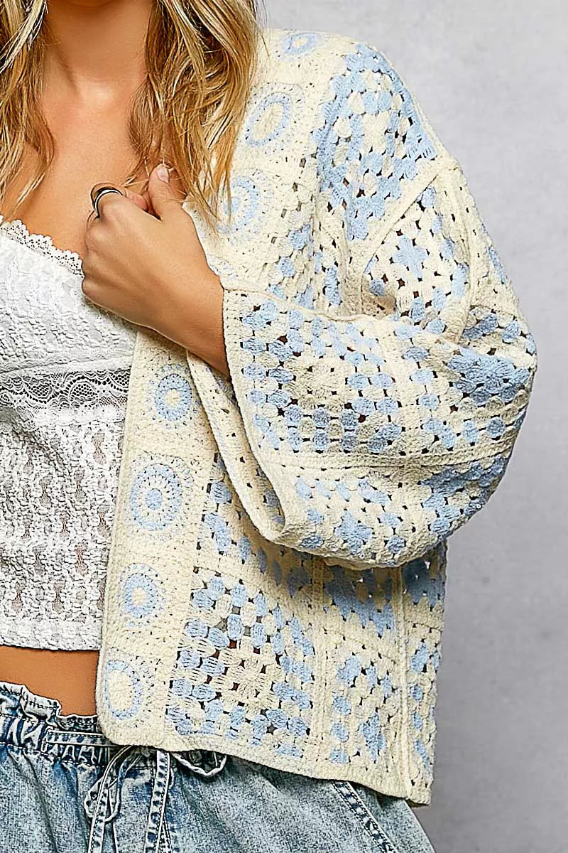 POL Crochet Cardigan Sky Blue Open Front with Granny Square Pattern d547c2c6-25d4-409a-882a-45d5b8426c2a-Max-Origin Trendsi